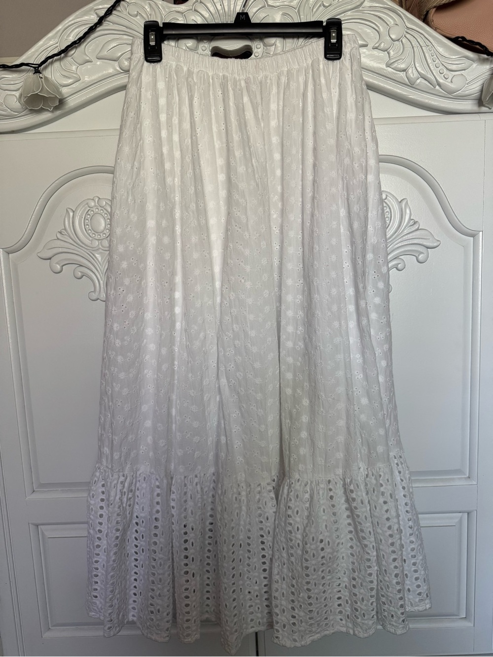 Ivy City Co White Eyelet Maxi Skirt with Ruffle Hem